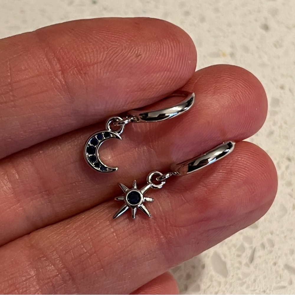 Silver Star and‎ Moon Hoop Earrings